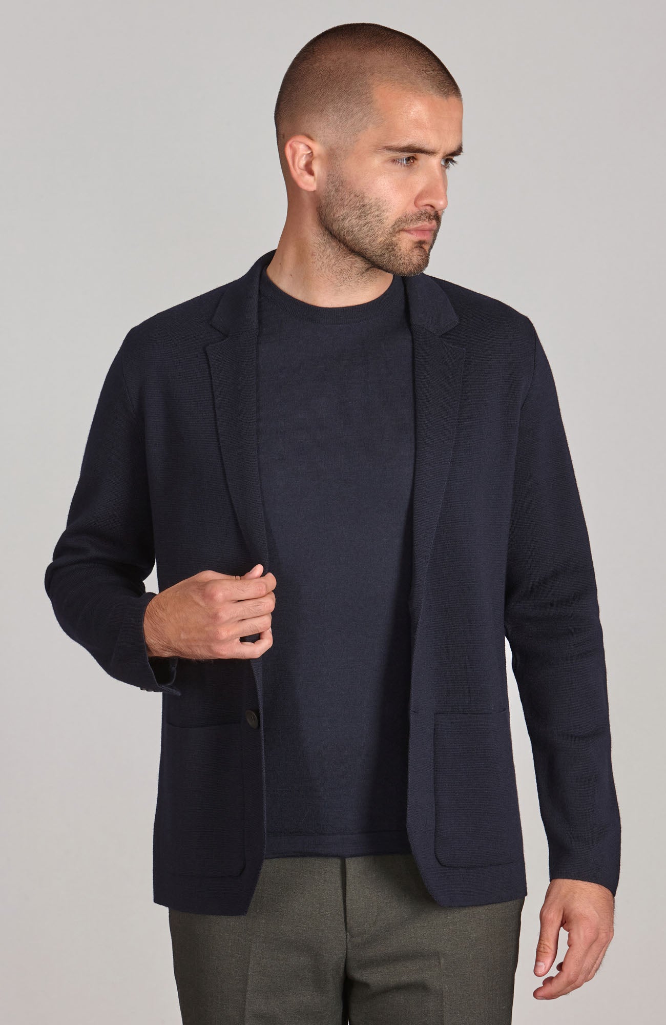 navy mens wool knitted blazer