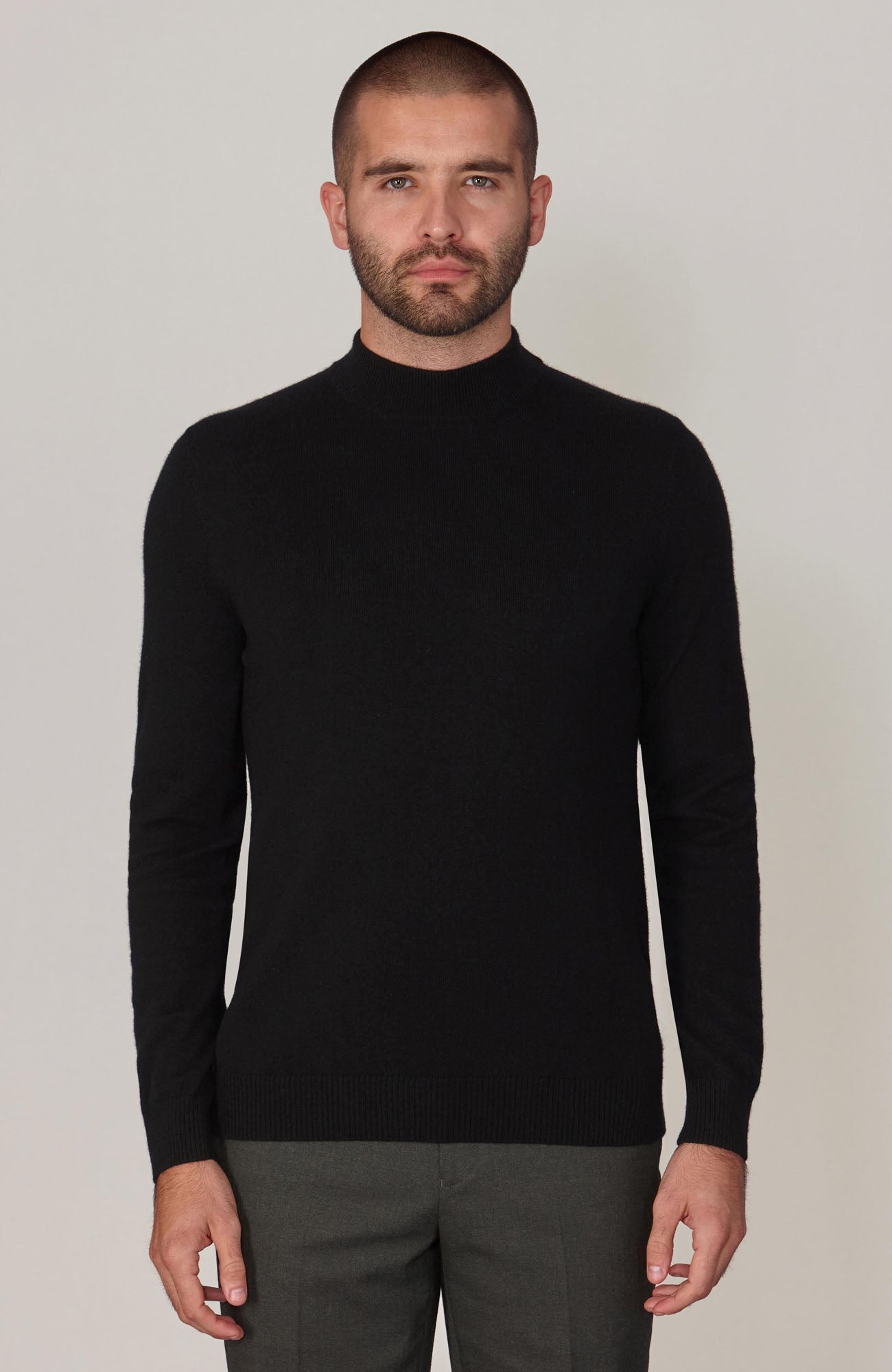 black mens merino cashmere high neck jumper