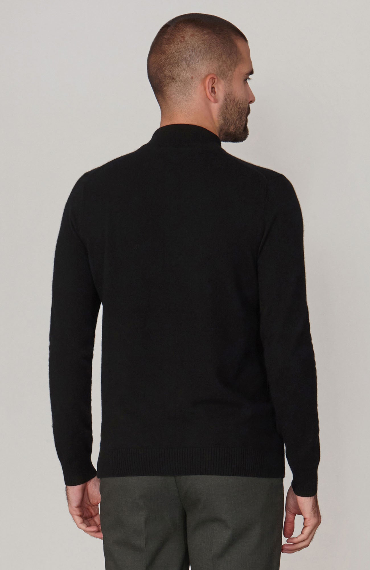 black mens merino cashmere mock neck neck jumper