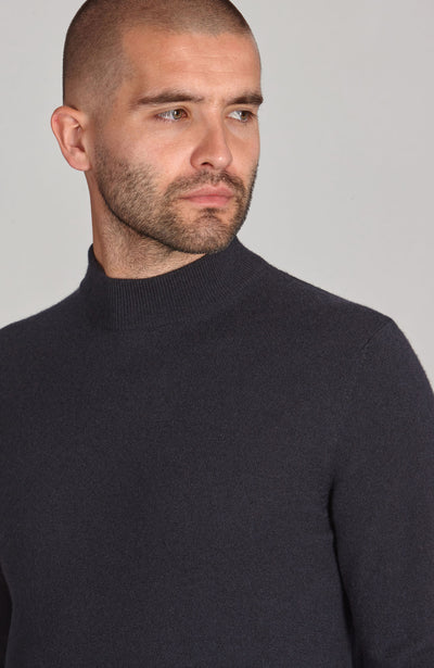 Mens Lightweight Merino Cashmere Mock Turtle Neck Jumper