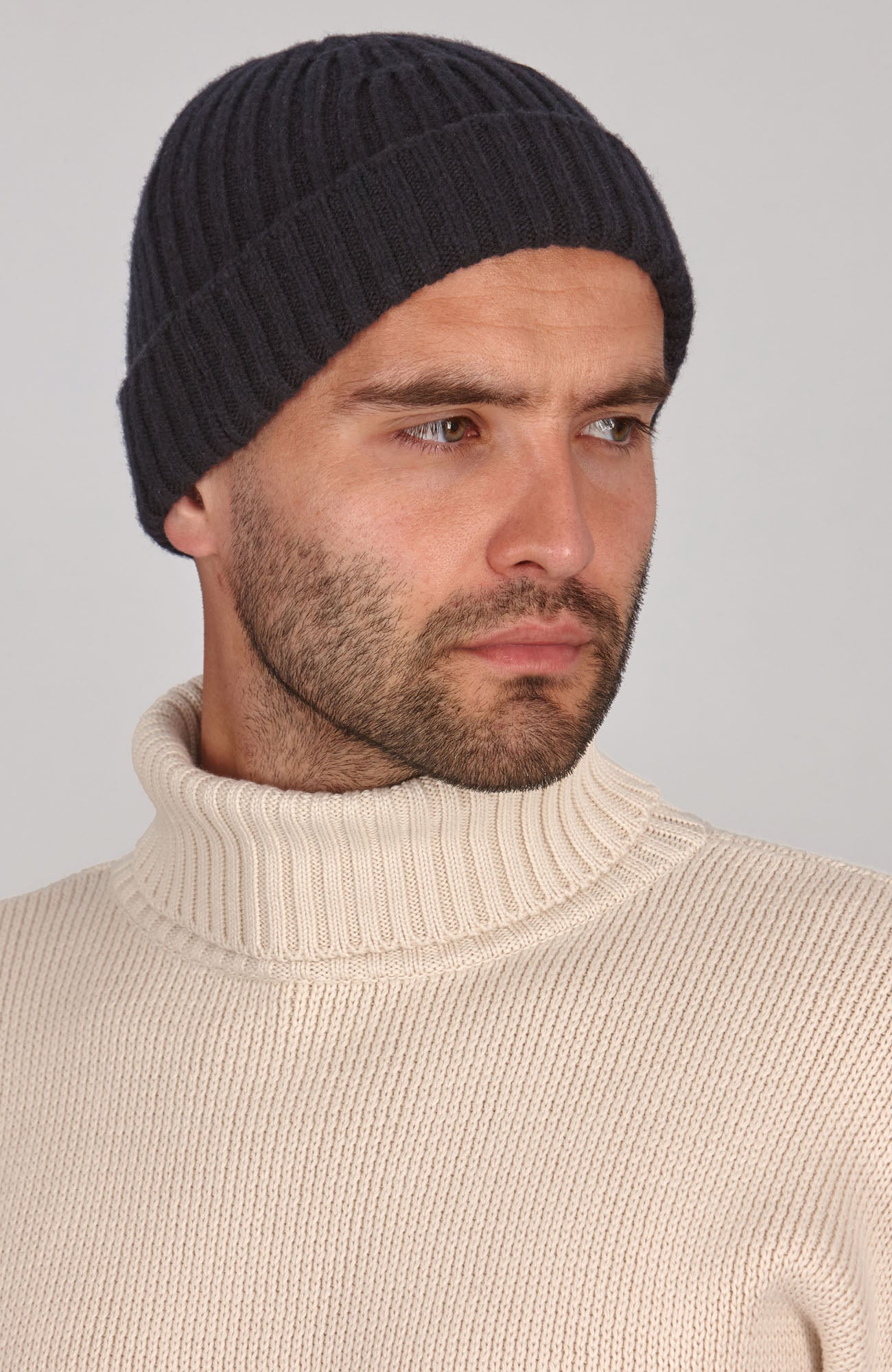 navy chunky merino cashmere beanie