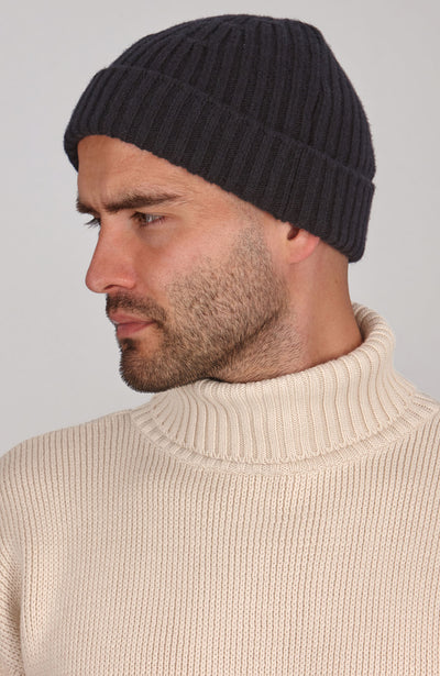 navy chunky merino cashmere beanie