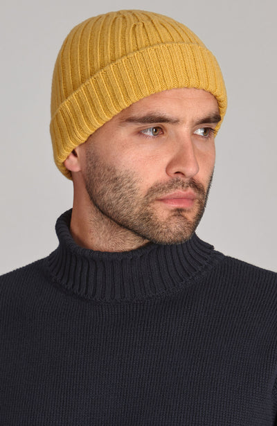 yellow chunky merino cashmere beanie