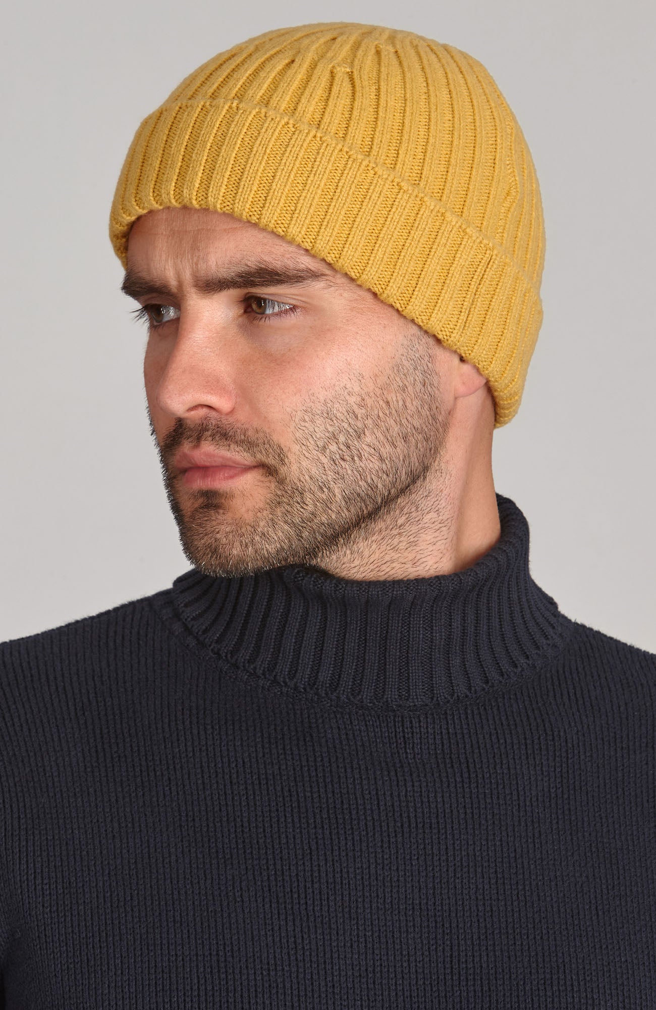 yellow chunky merino cashmere beanie