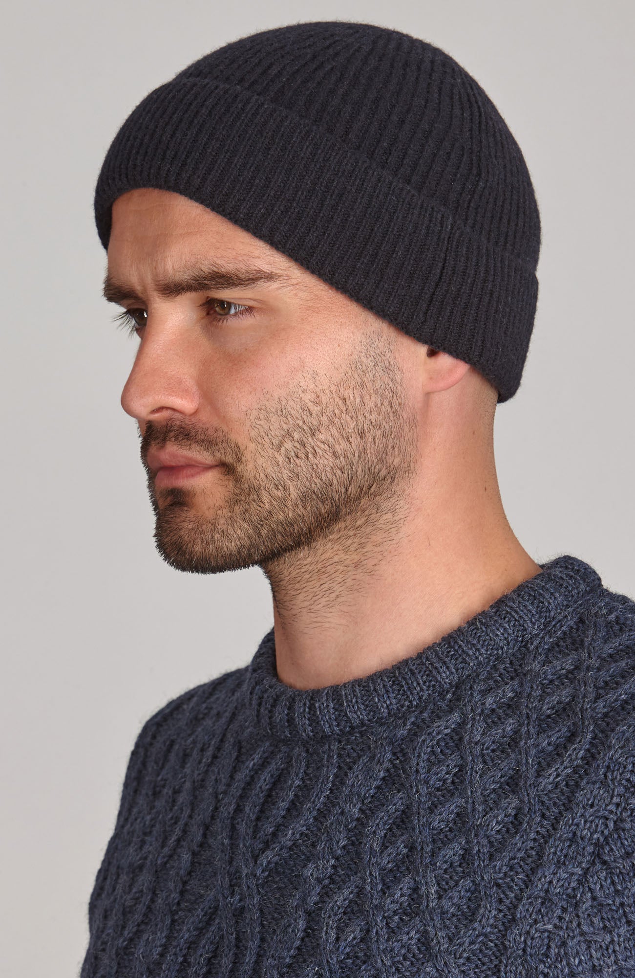 navy merino cashmere beanie