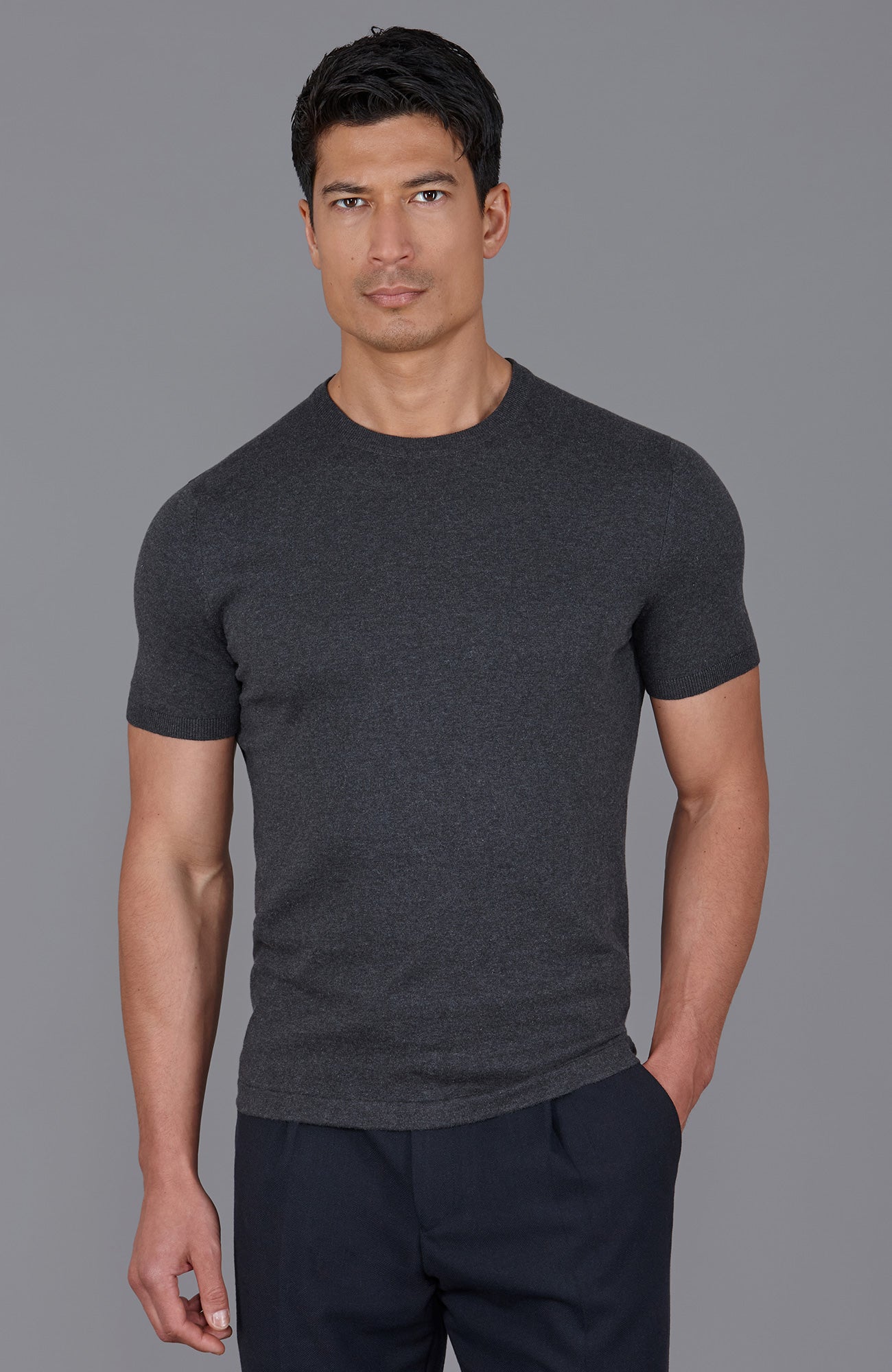 dark grey knitted mens t-shirt