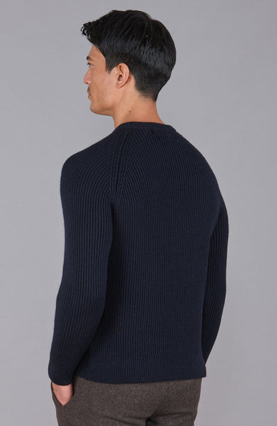 Mens Chunky Merino Wool Fisherman Rib Knit Jumper