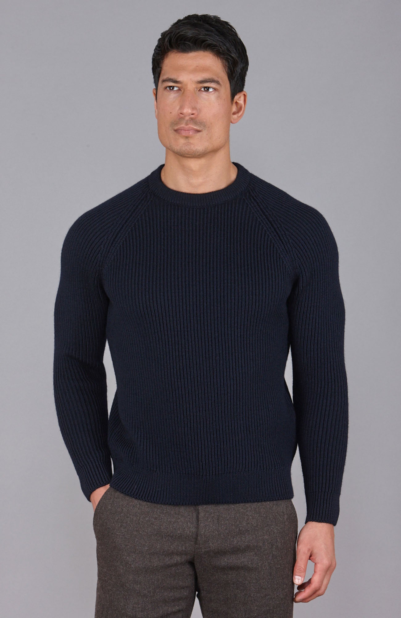 Mens Chunky Merino Wool Fisherman Rib Knit Jumper