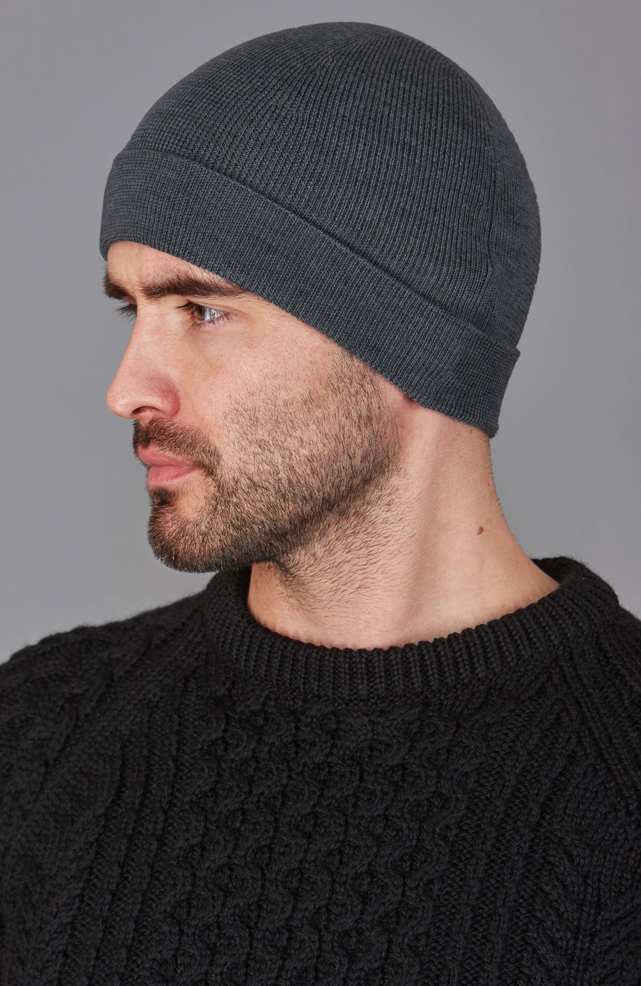 charcoal merino wool beanie hat