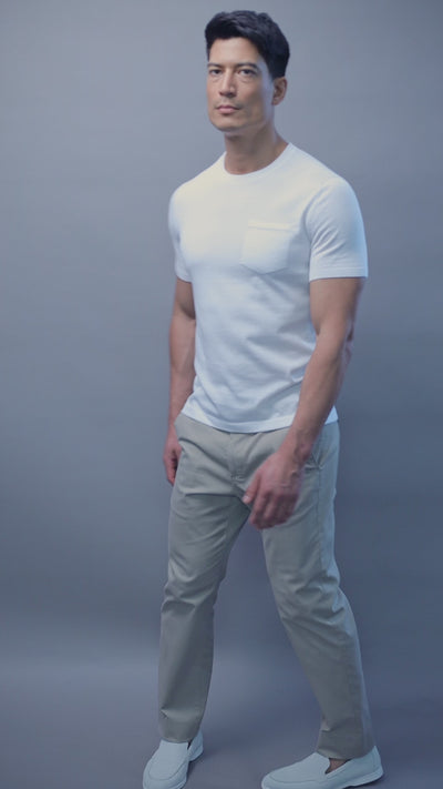 white mens knitted pocket t-shirt