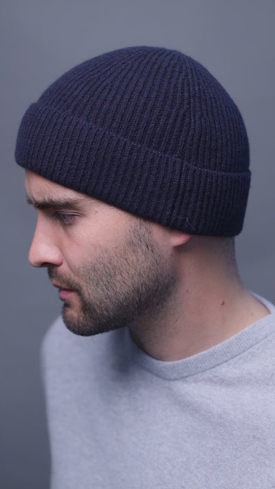 navy merino cashmere beanie