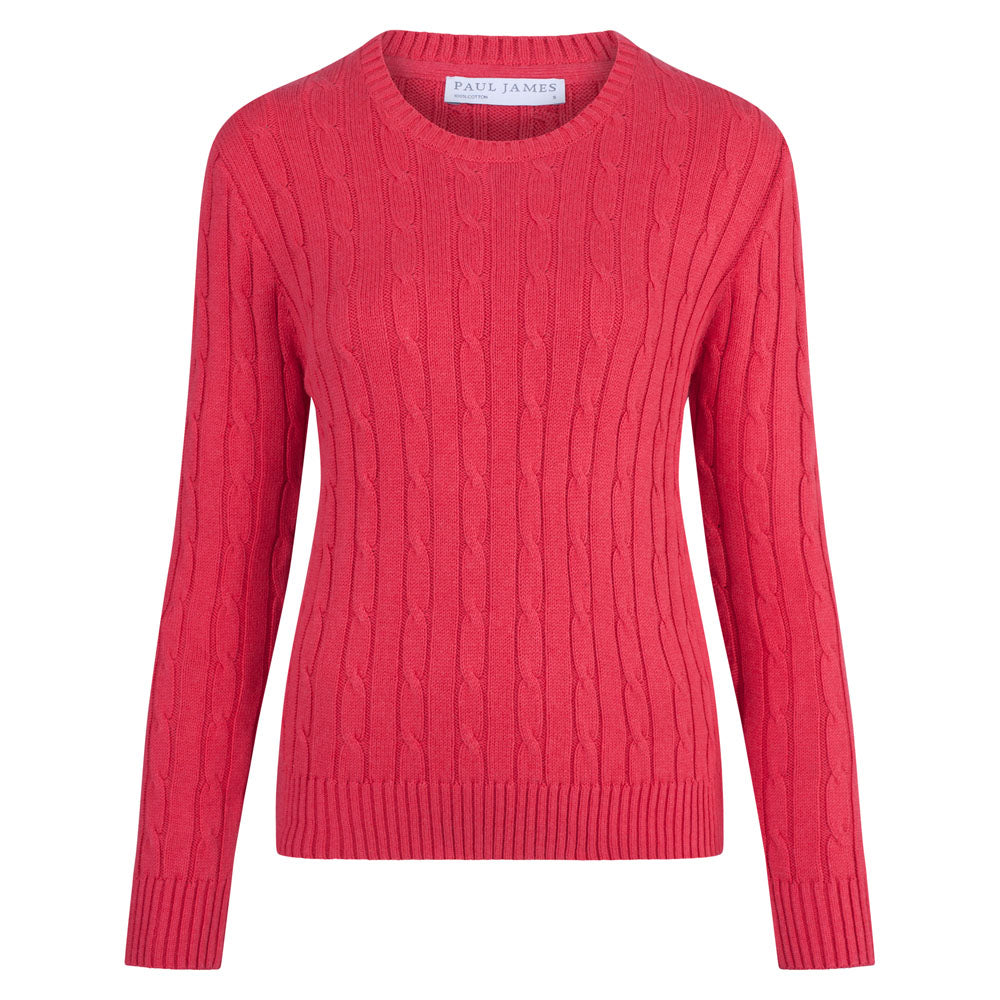 red womens cotton cable jumper