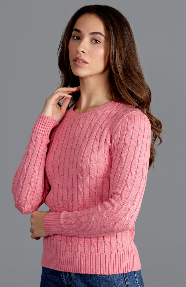 starlet pink round neck womens cotton cable jumper