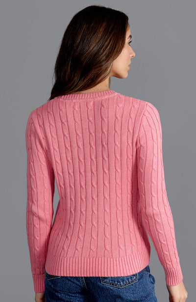 starlet pink round neck womens cotton cable jumper