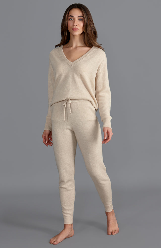 womens beige cashmere v neck jumper