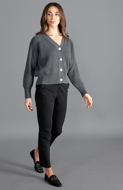 charcoal oversized cotton cardigan with mother of pearl natural shell buttons