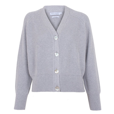 light grey oversized cotton cardigan with mother of pearl natural shell buttons