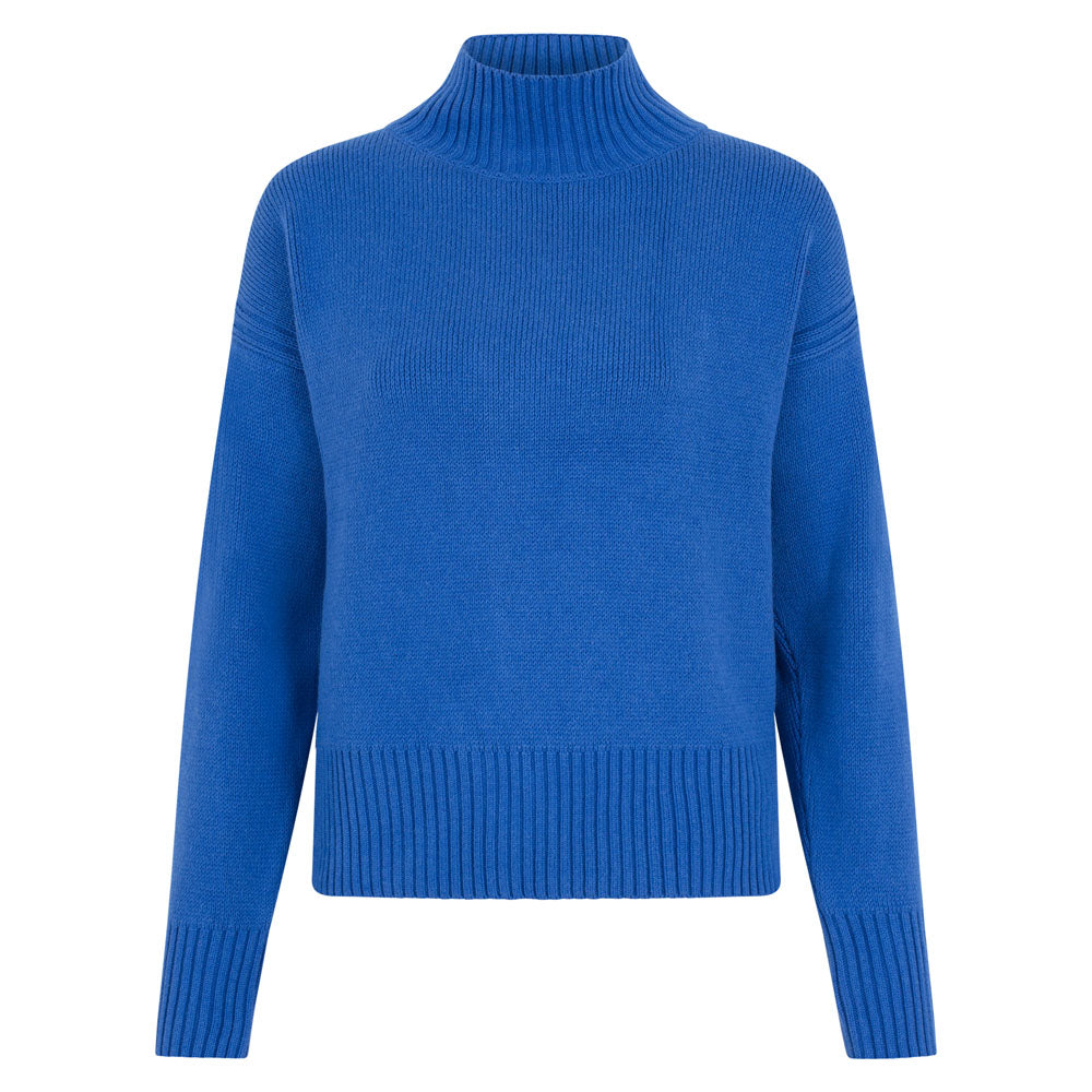 women blue high neck cotton jumper