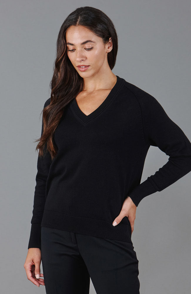 black womens v neck cotton jumper