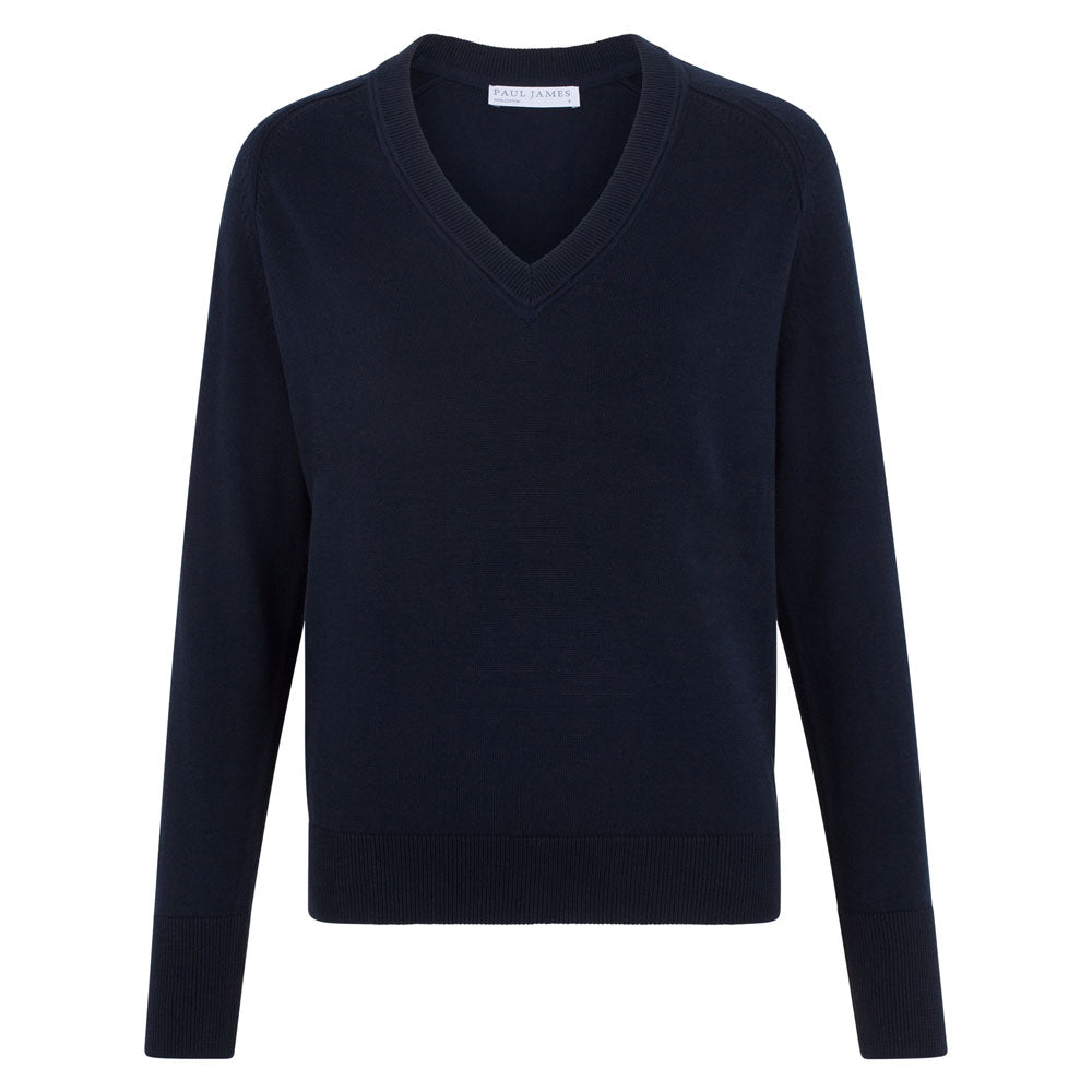 womens navy deep v neck cotton jumper