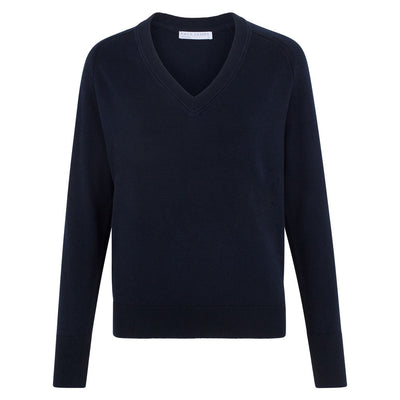 womens navy deep v neck cotton jumper