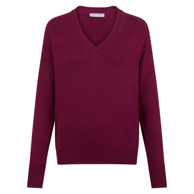 womens burgundy port cotton v neck jumper