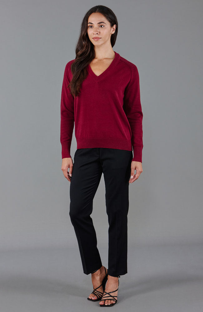 red womens v neck cotton jumper