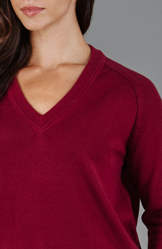 red womens v neck cotton jumper