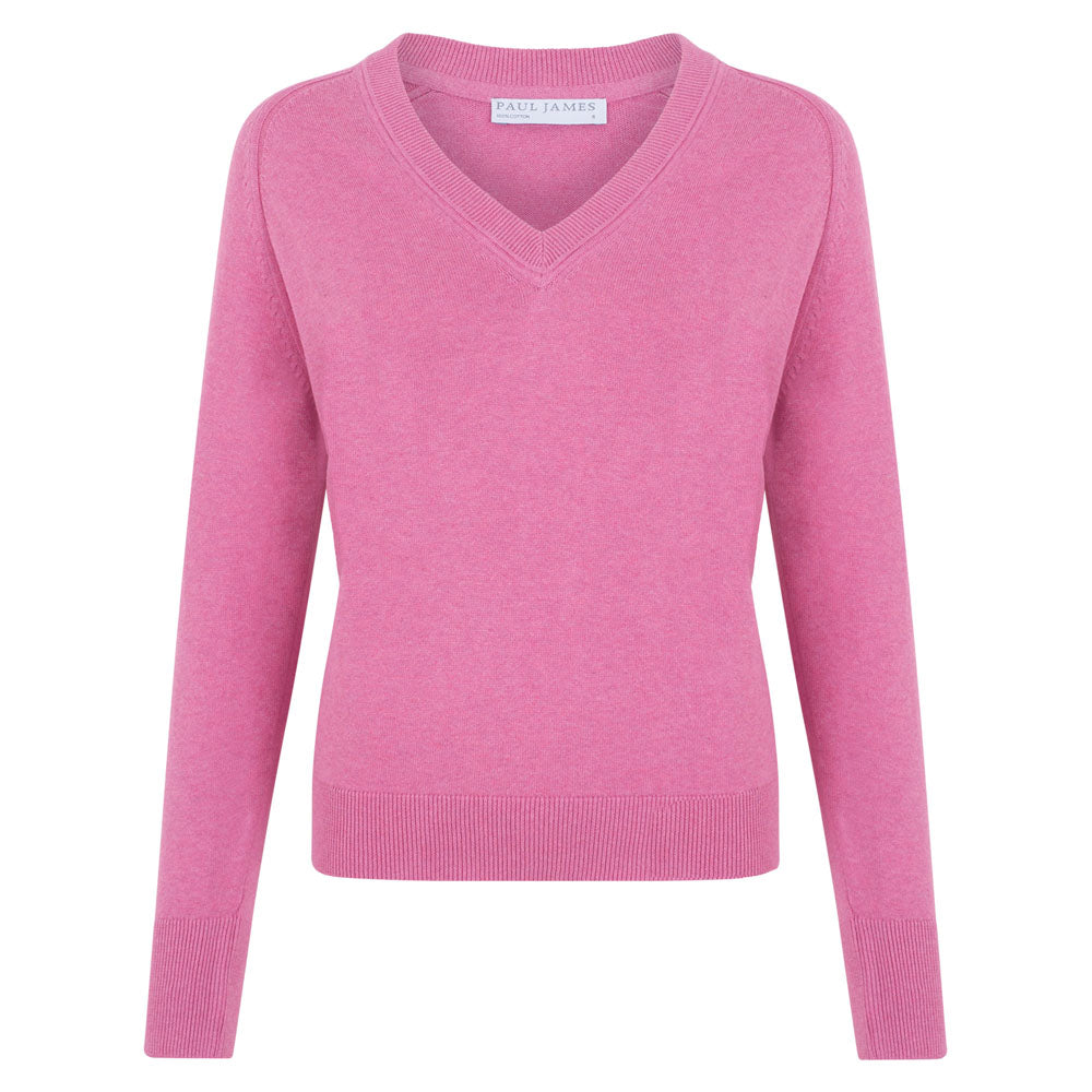 womens starlet pink deep v neck cotton jumper