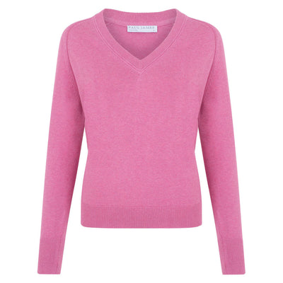 womens starlet pink deep v neck cotton jumper