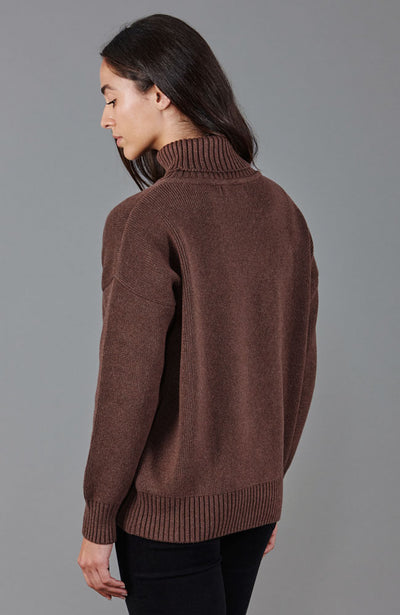 womens brown chunky roll neck jumper