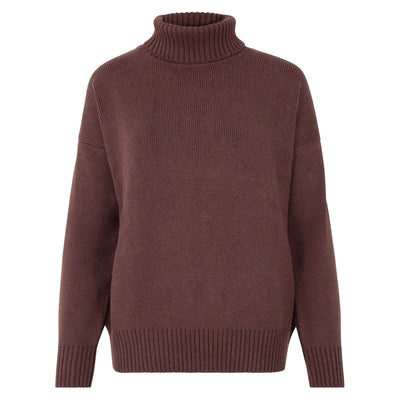 womens brown chunky cotton roll neck jumper