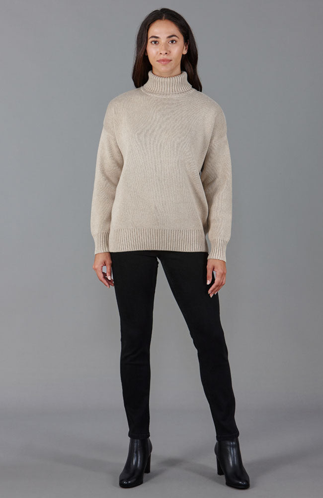 womens brown chunky roll neck jumper