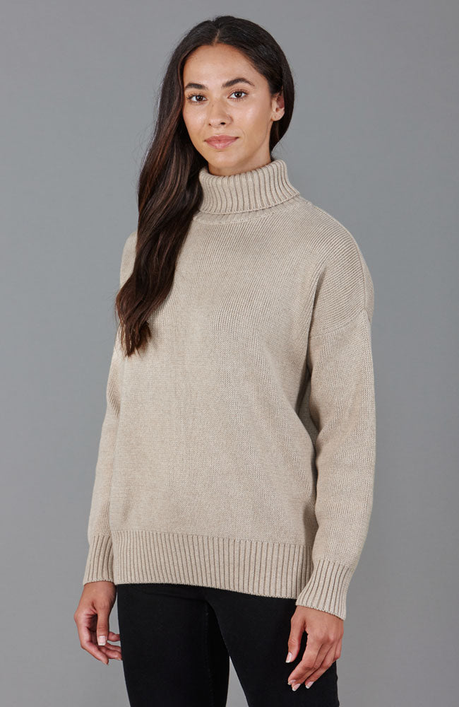 womens brown chunky roll neck jumper