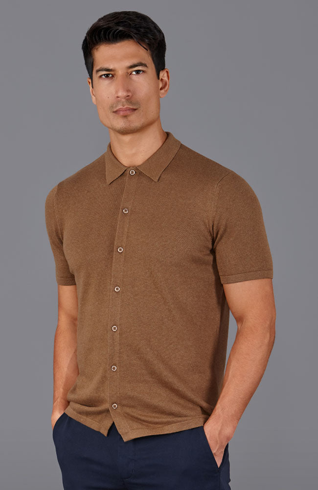 mens camel short sleeve polo shirt