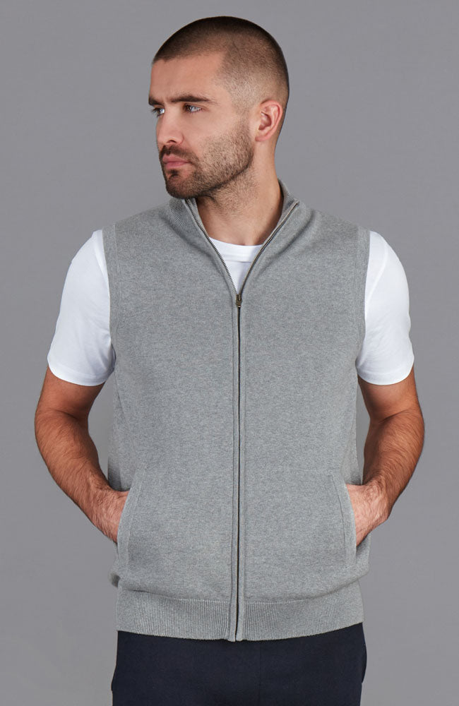 mens grey zip knitted gilet