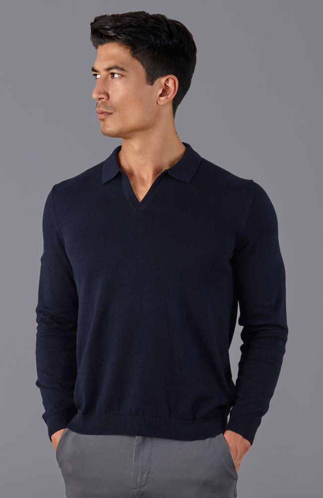 men navy buttonless polo shirt