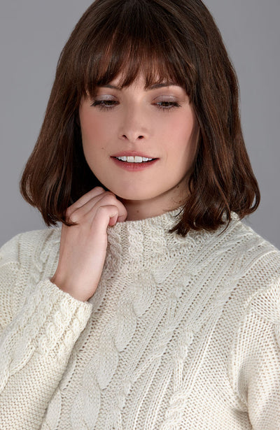 white women crop cable chunky roll neck jumper