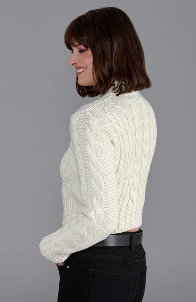 white women crop cable chunky roll neck jumper