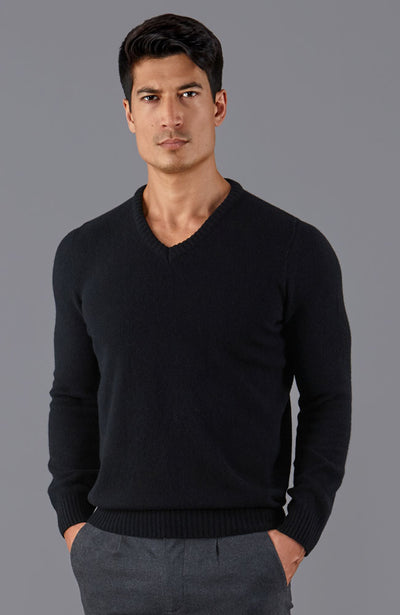 mens black v neck lambswool jumper