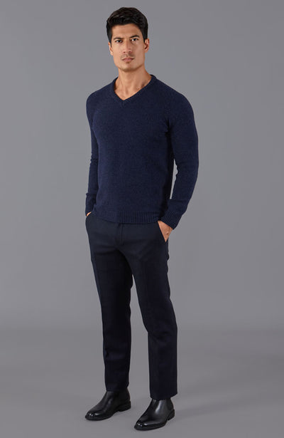 mens navy v neck lambswool jumper