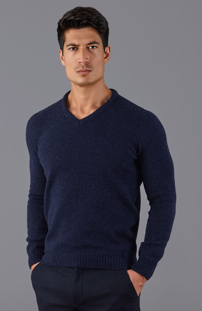 mens navy v neck lambswool jumper