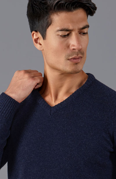 navy mens v neck warm wool jumper