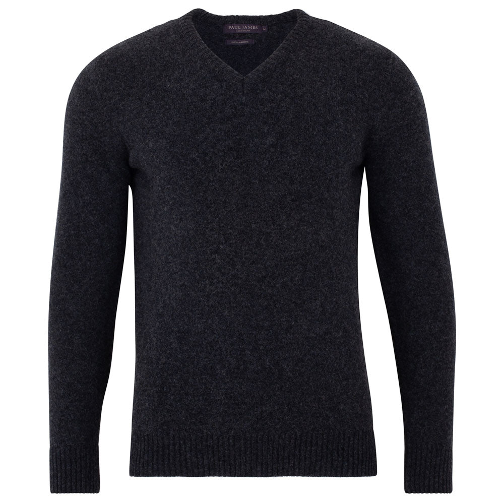 charcoal mens luxury british made lambswool v neck jumper