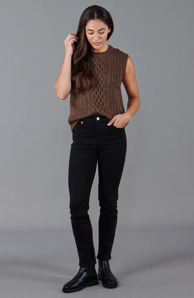 brown womens chunky cable jumper