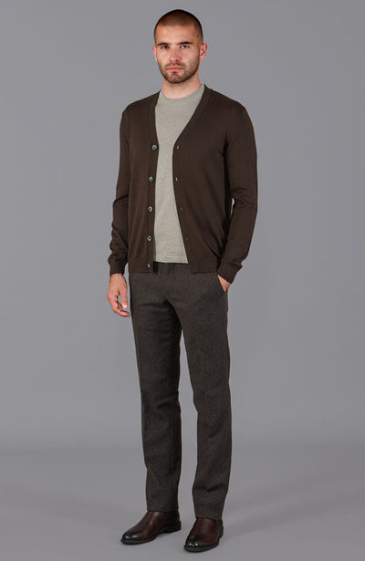 brown mens merino wool cardigan