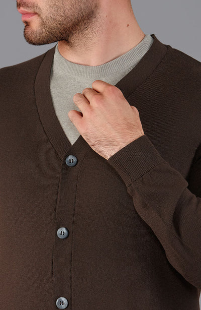 brown mens merino wool cardigan