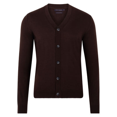 mens mahogany brown fine merino wool cardigan