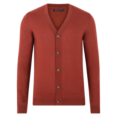 mens spice red fine merino wool cardigan