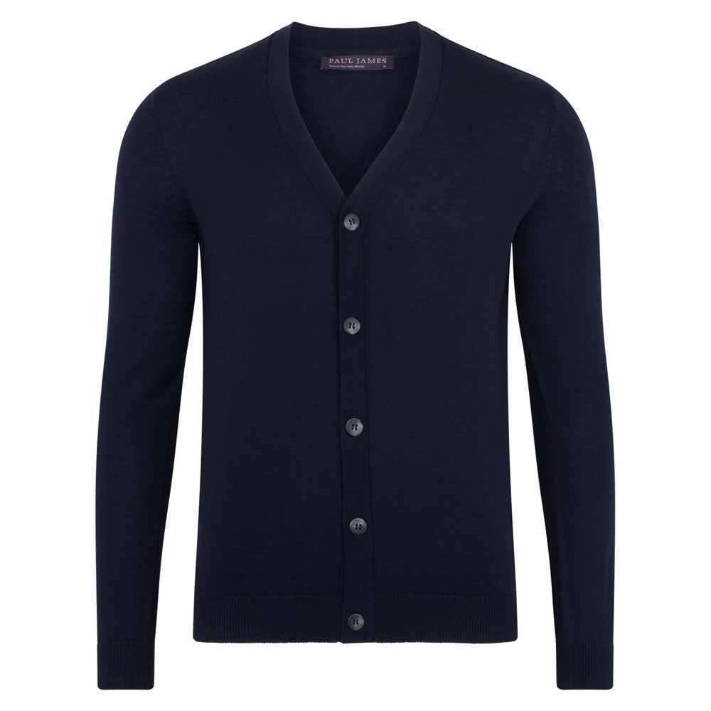 mens navy fine merino wool cardigan